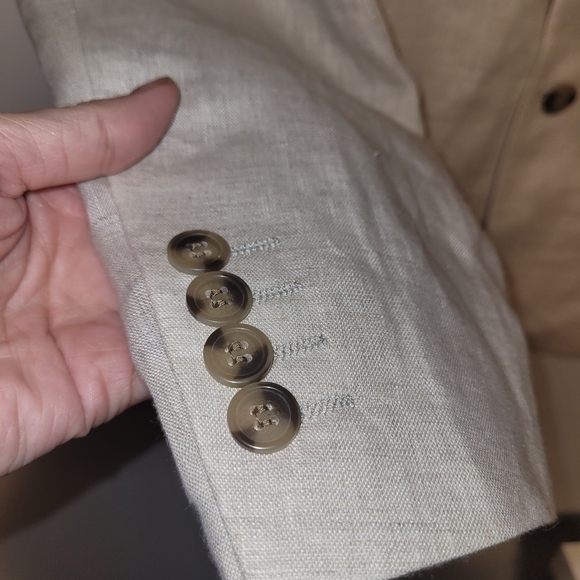 H&M Mens Slim Fit Linen Blazer Large Light Beige Summer Wedding Jacket - Picture 8 of 8